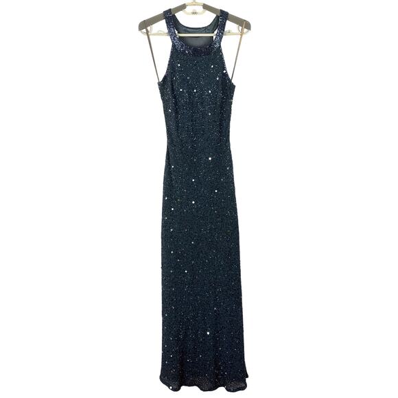 Adrianna Papell Beaded Evening Gown Dress Halter Gray US 4 event wedding guest - Picture 1 of 13